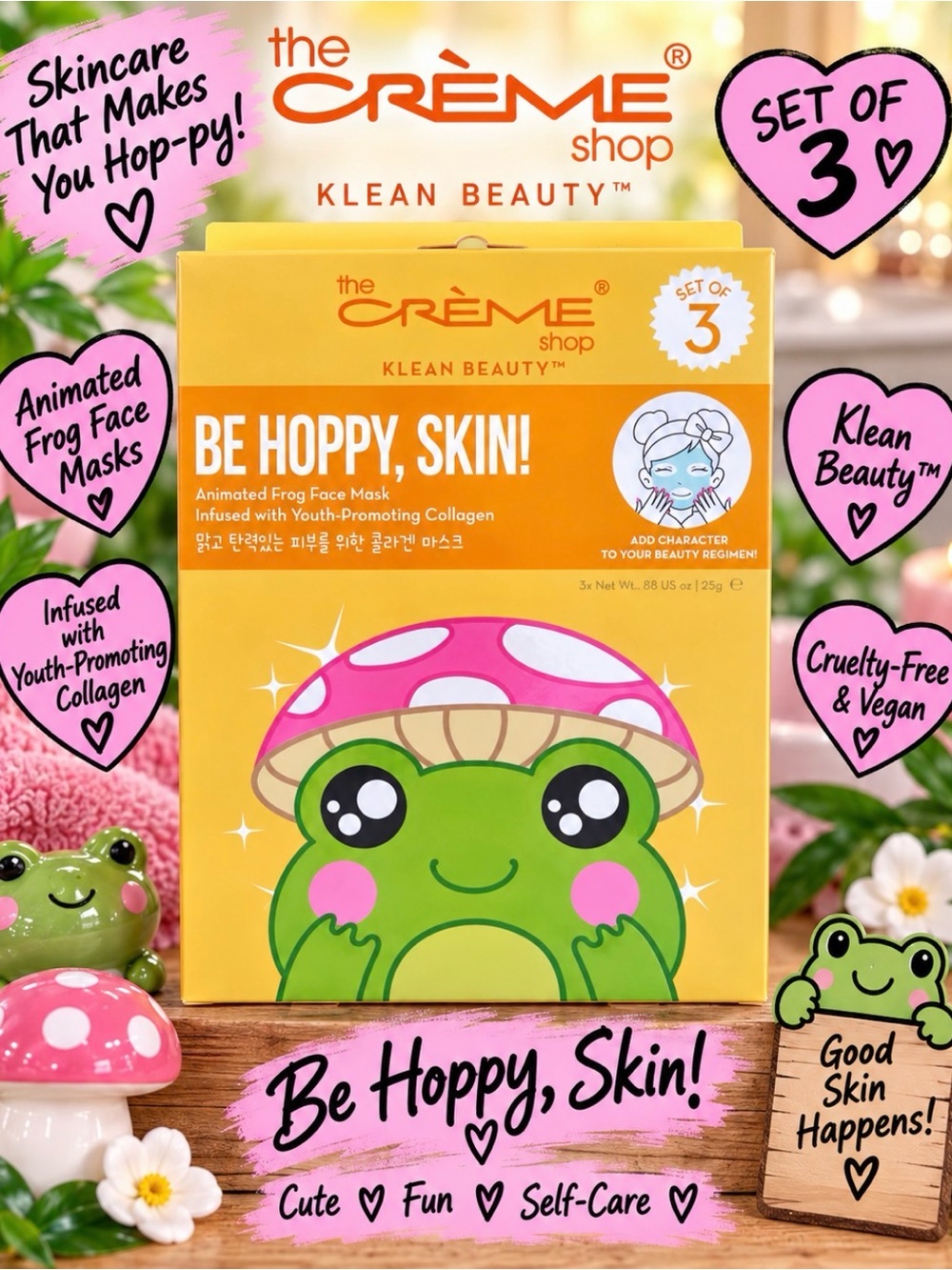 The Crème Shop Be Hoppy, Skin! Frog Face Mask - (Set of 3)